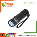 Factory Supply White Light Emergency Used 3*AAA Operated Cheap 9 led Aluminum Flashlight with Wrist Strap